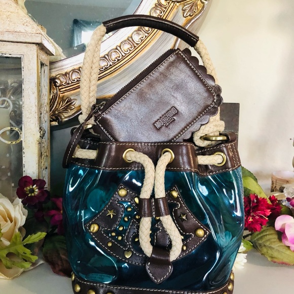 MOSCHINO LOVE clear blue rope handle bag w/pouch - Picture 9 of 10